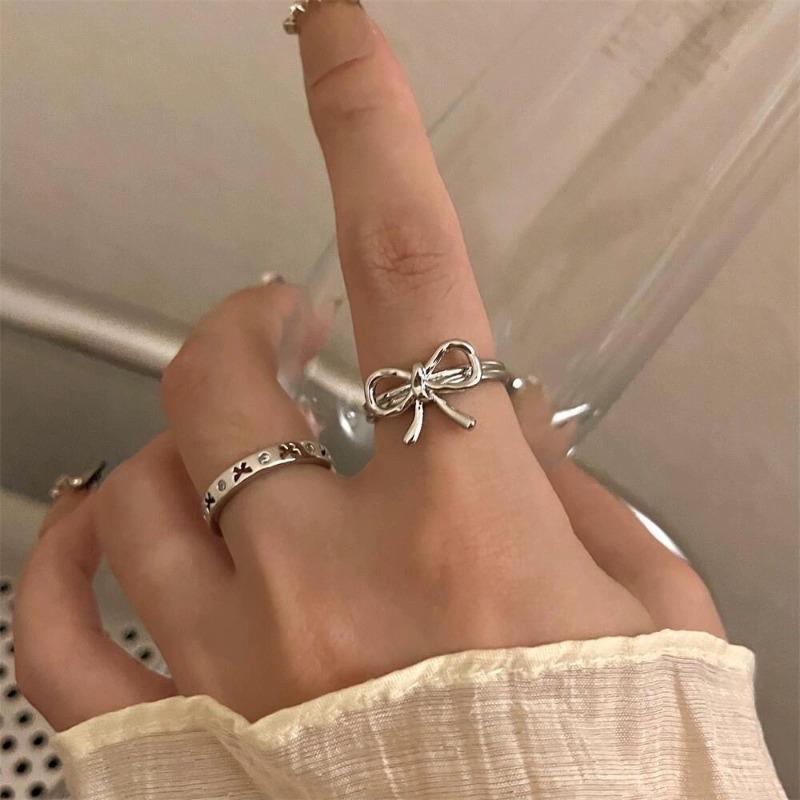 Fashion Bow Ribbon Rings For Women Sweet Cute Geometric Bow Opening Adjustable Rings Wedding Party Jewelry Gifts