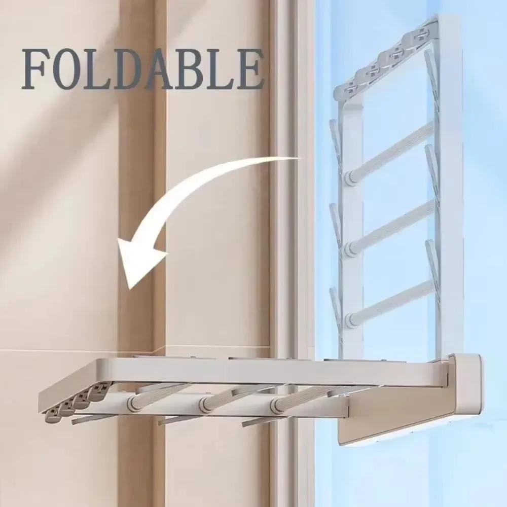 Folding Drying Rack Wall Mounted Space Saving Drying Clip Bathroom Non Perforated Towel Sock Stand Household Balcony Accessory