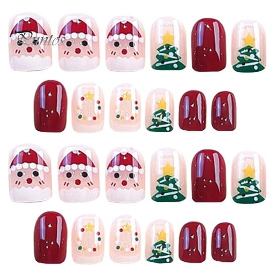 24 шт., рождественские милые короткие маникюрные стильные съемные тонкие накладные ногти, тонкие легкие накладные ногти