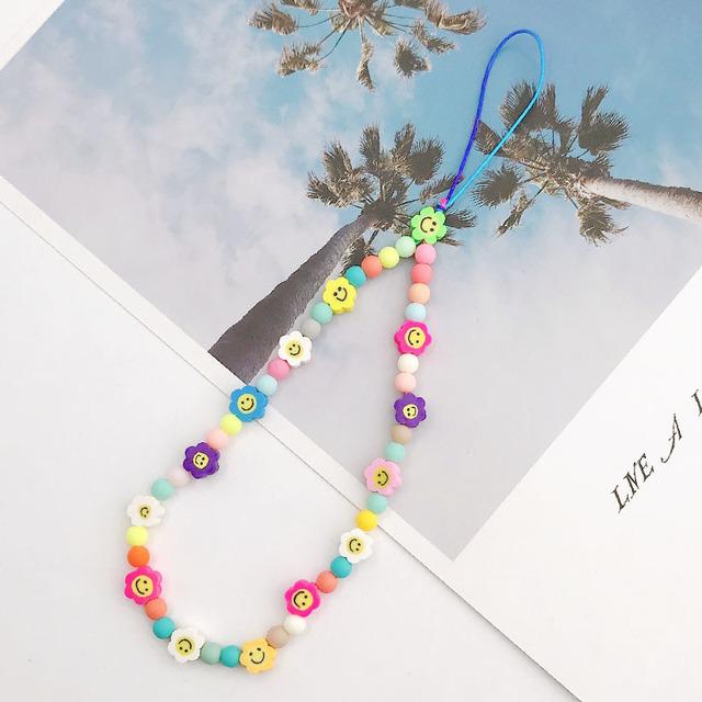 Модная Очаровательная цепочка для мобильного телефона с жемчугом и глиной, акриловая мультяшная ювелирная продукция для телефона для женщин и девочек, подвесной ремешок для телефона с защитой от потери