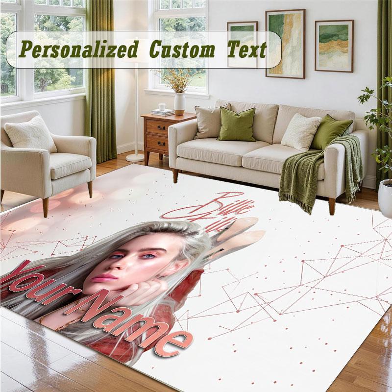 Crystal Velvet Square Rug Custom NameBillie Eilish Pattern Non Slip Home Floor Decor Rug