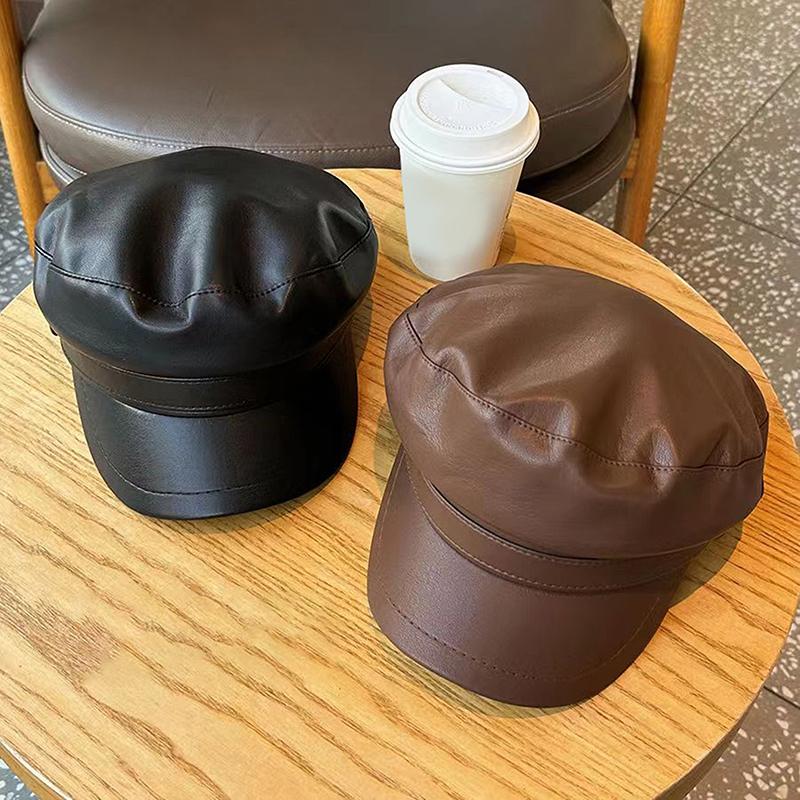 Pu Leathe Solid Color Spring And Autumn Outdoor Casual Adult Sun Hats Hip Hop Hat Sunscreen Hat Sports Cap Outdoor Leisure Hat