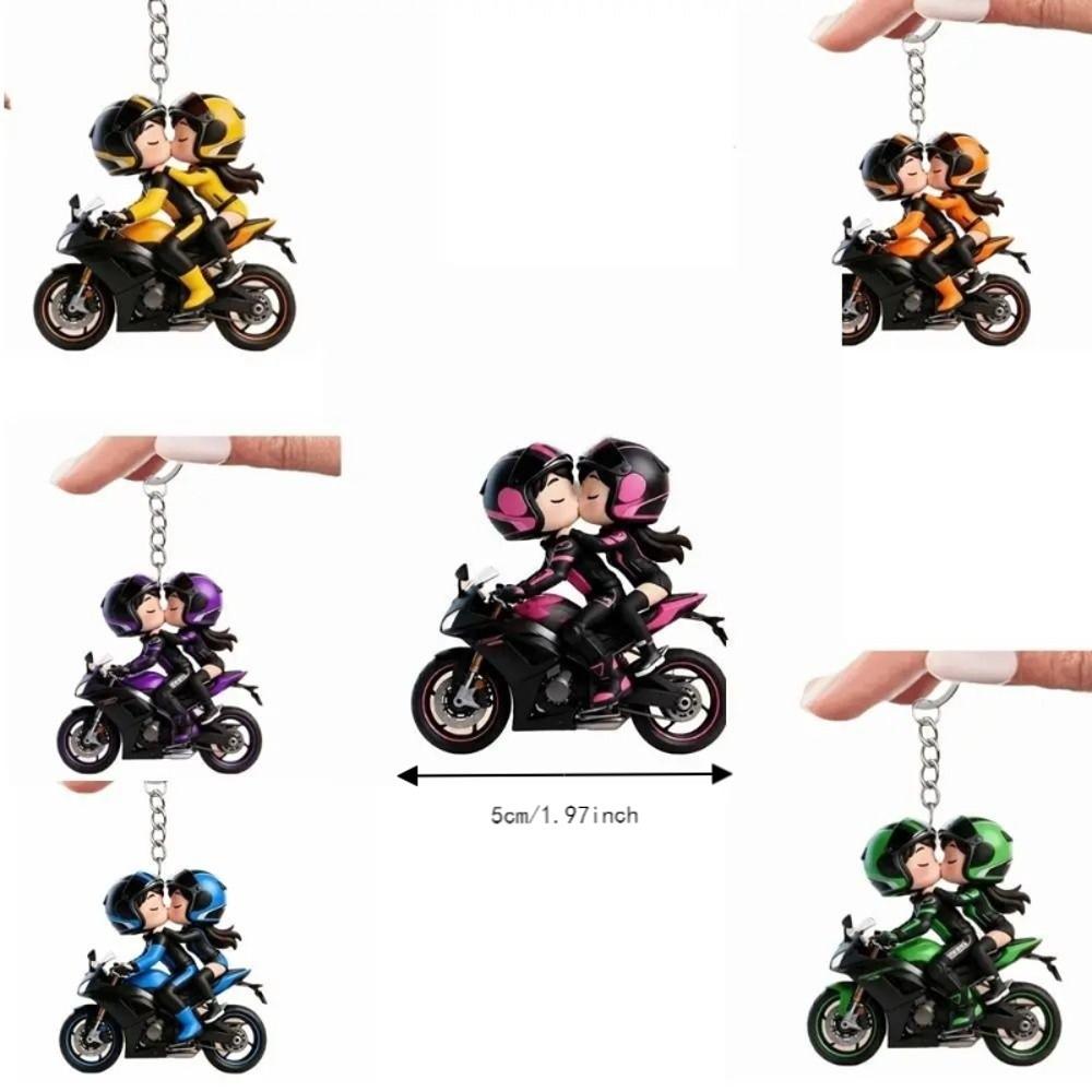2D Flat Motorcycle Couple Keychain Acrylic Couple Keyring Funny Motorcycle Keychain Key Decoration