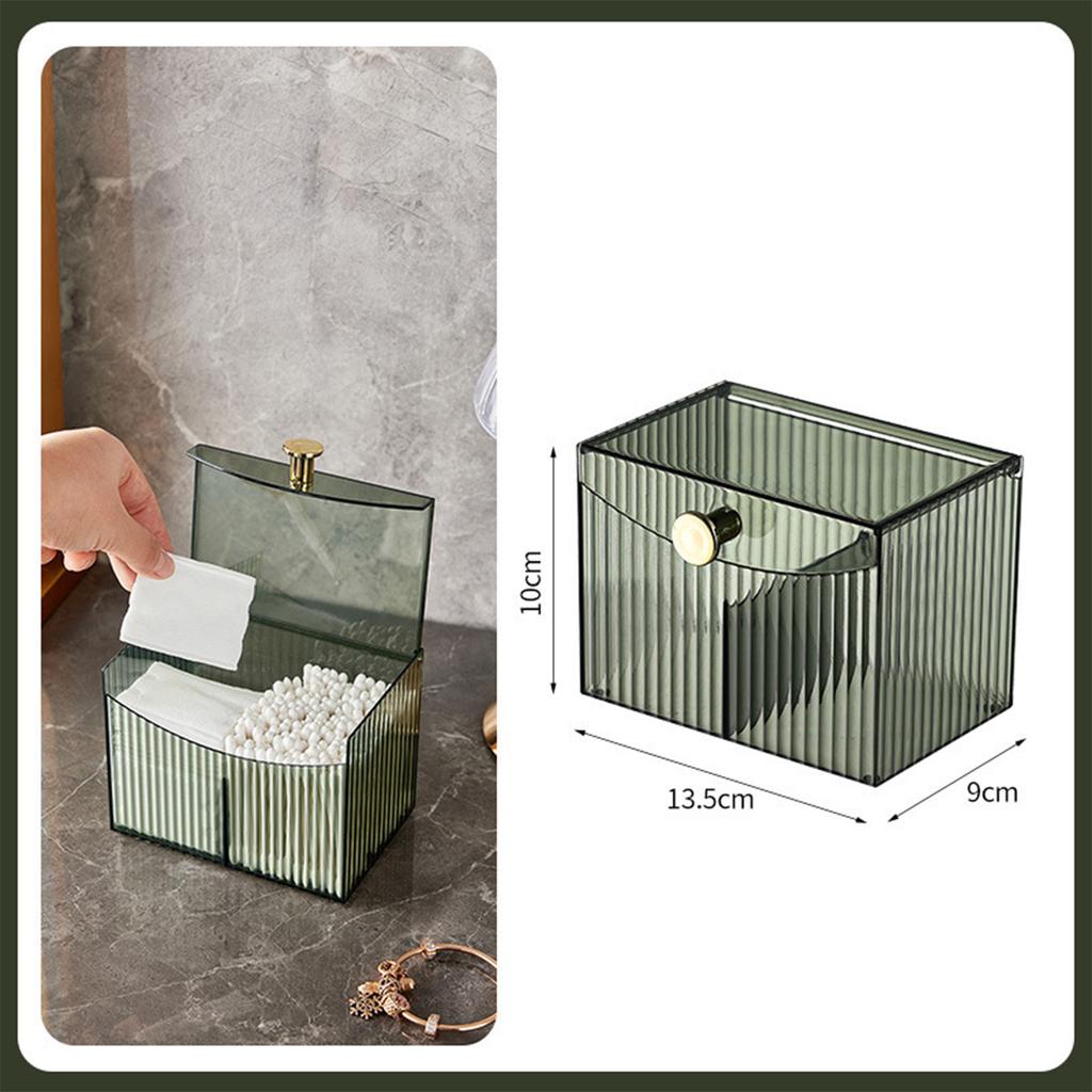 2-Grid Cotton Swab Holder Dispenser With Lid Clear Bathroom Organizer For Qtips, Pads & Cosmetic Storage 2 Colors