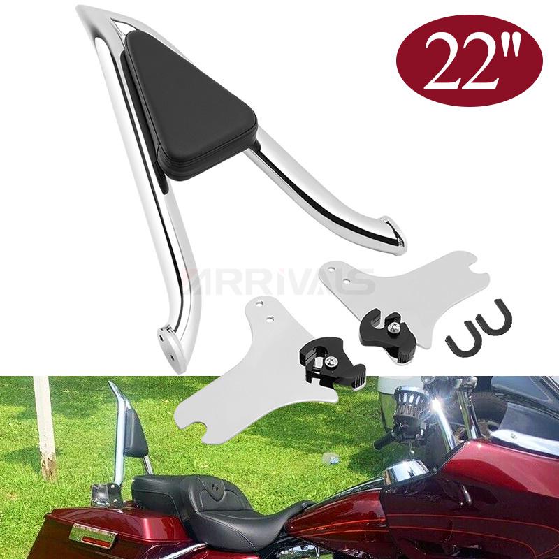 Motorcycle Rear Passenger Backrest Cushion Pad Chrome Detachable Sissy Bar For Harley Touring Street Glide Road King FLHT 97-08