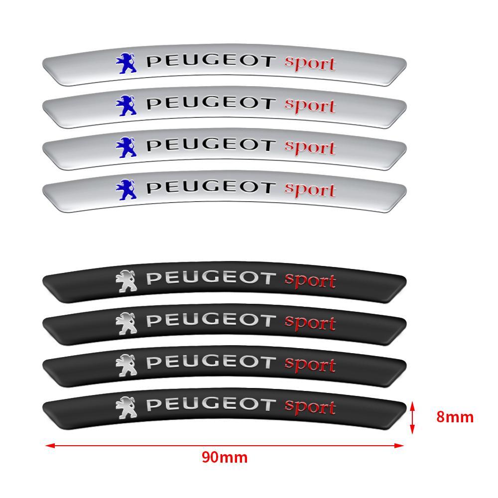 4pcs Curved Aluminium Car Wheels Rims Stickers For Peugeot 206 307 308 3008 508 207 208 407 4008 301 Auto Styling Accessories