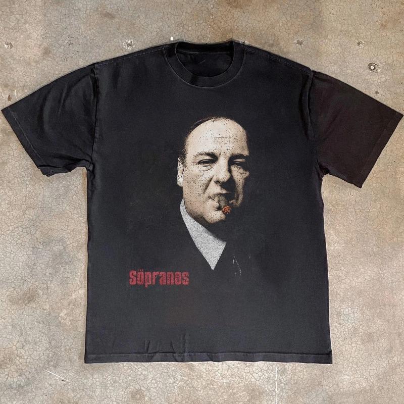 The Sopranos Tony Soprano Vintage Halftone T‑Shirt Retro Cigar Portrait Print Oversized Cotton Short Sleeves Unisex TV Show Fan Streetwear Tee
