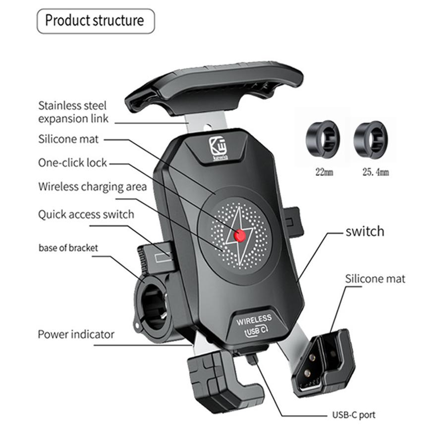 Motorcycle 360° Rotation Phone Holder QC 3.0 USB Quick Charger Wireless Charger