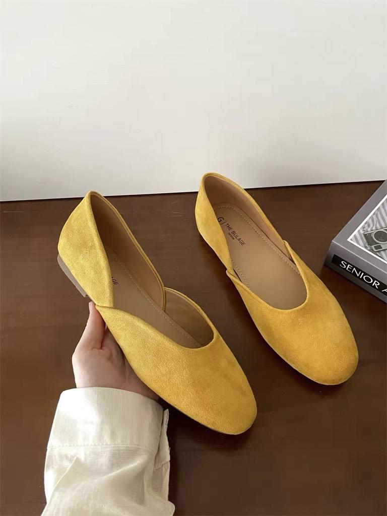 Gentle Fairy Wind Ballet Shoes 2025 Spring French Sweet Suede Round Head Shallow Mouth Soft Sole Grandma Shoes Ladyshoes