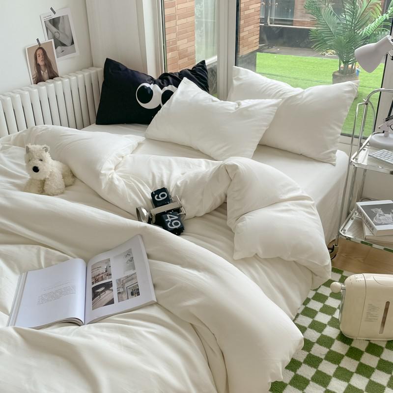 Однотонный Комплект Пододеяльника из Мягкой Микрофибры с Эффектом Стирки 4 Предмета на Двуспальную/Полуторную/Королевскую Кровать с Застежкой-Молнией 1 Пододеяльник 1 Простыня 2 Наволочки