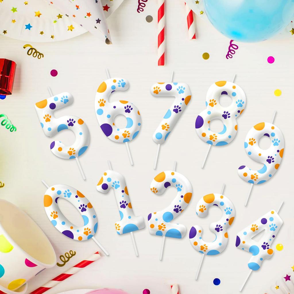 Синяя лапа собаки номер 0-9 свеча на день рождения для мальчиков девочек - украшения для торта, декор для тематической вечеринки для любителей собак, товары для детской вечеринки