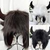1Pc Personalized Fluffy Hat Windproof Thermal Hat Faux Fur Thunderbolt Hat Funny Cow Horn Decor Thick Warm Unisex Cap for Winter