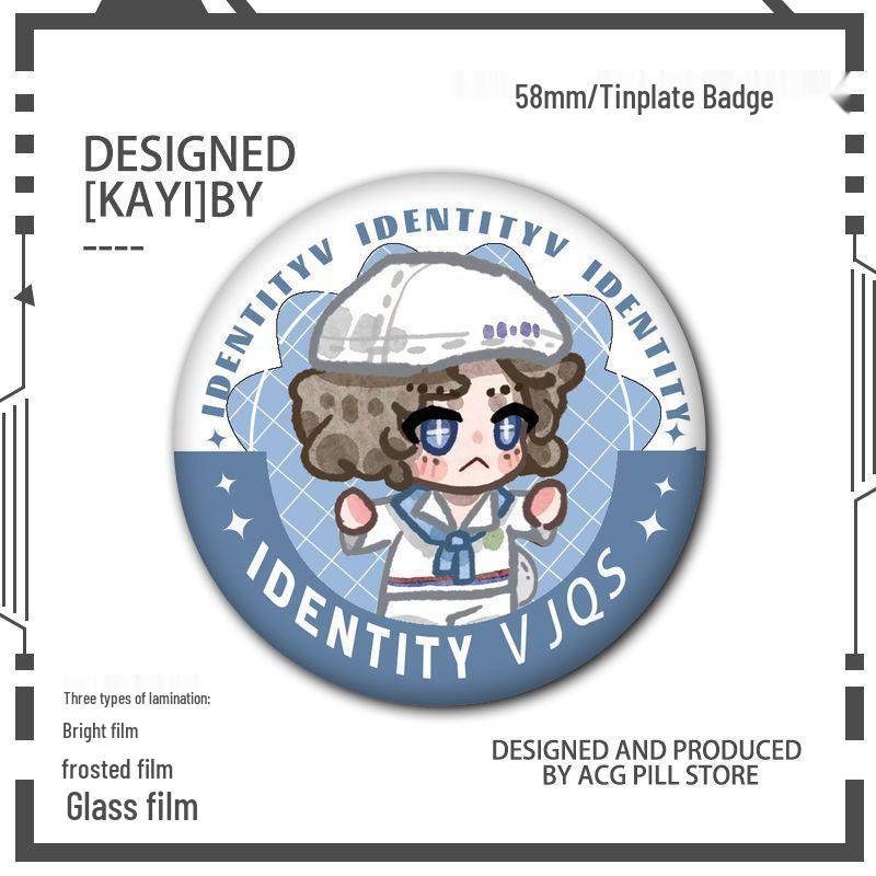 Identity V Q Version Fanmade Badges: Antique Dealer, Fisherman, Emblems, Embalmer, Prisoner, Perfumer, Laser Grains.