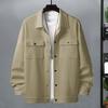 Мужское пальто с длинным рукавом, однотонная куртка с отворотом и небольшим квадратным украшением