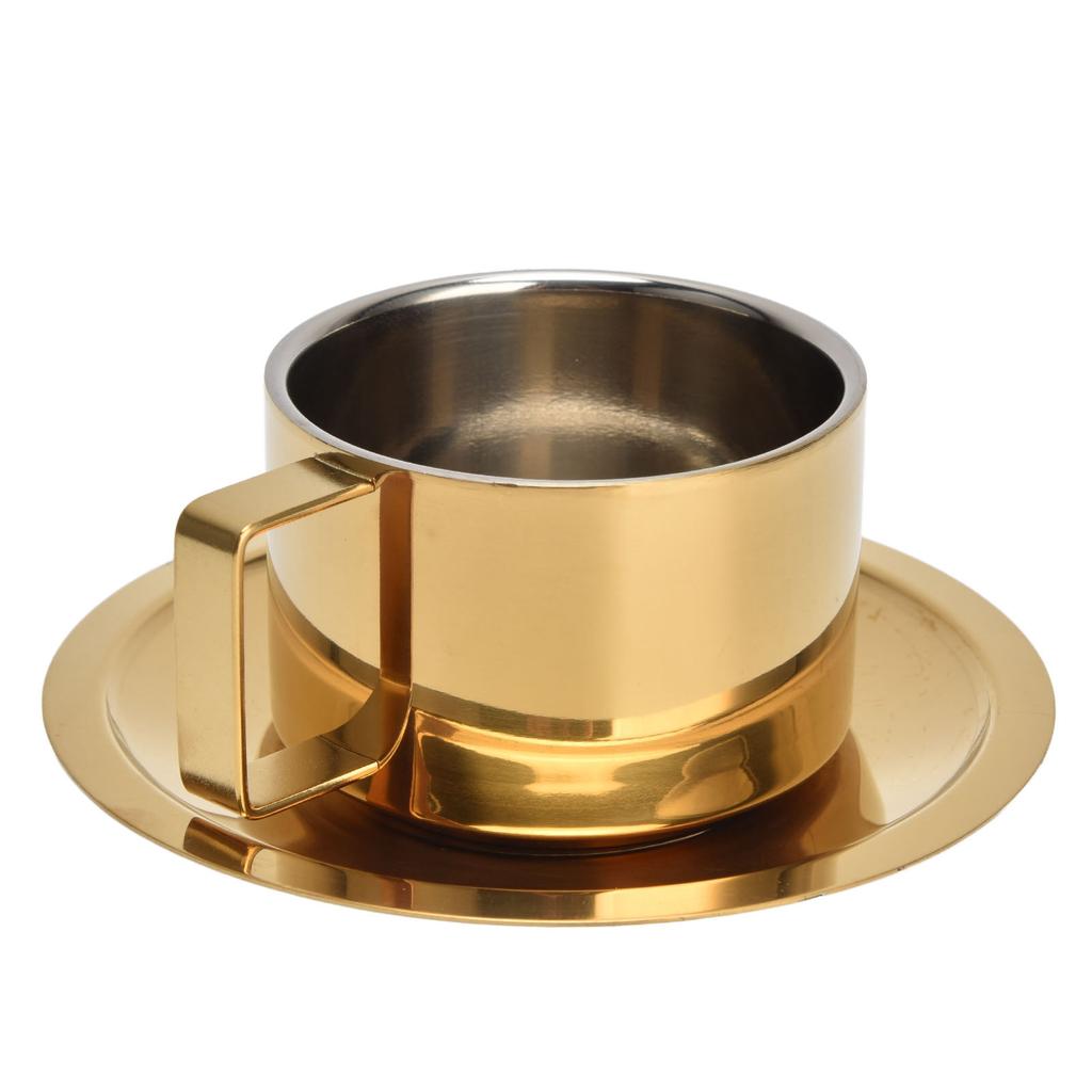 Кофейная чашка золотая модная дизайнерская носимая удобная практичная блюдце из нержавеющей стали для дома