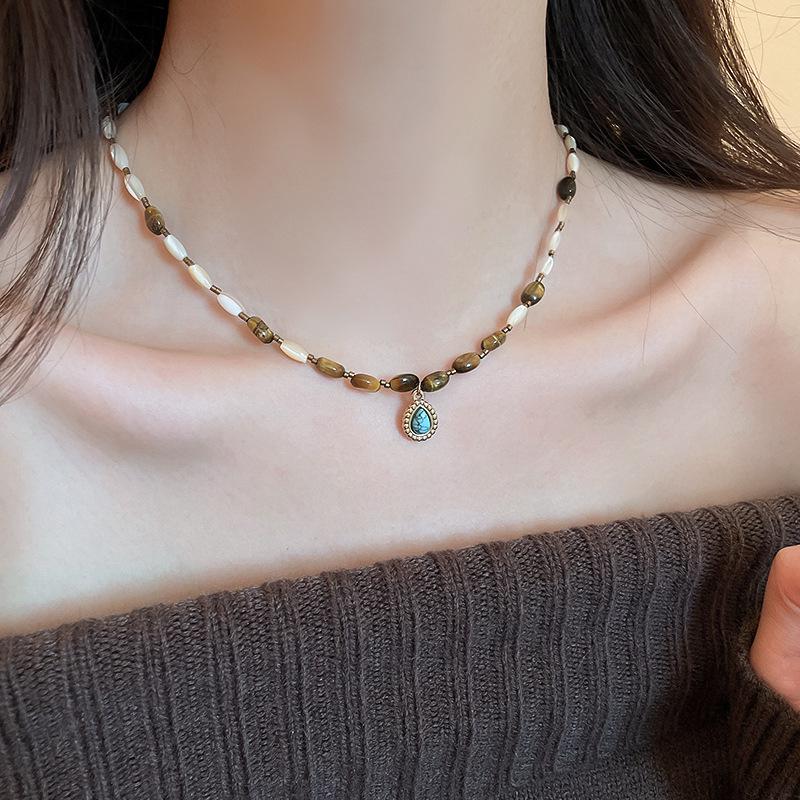 Овальное колье Maillard Тигровый глаз для женщин - Легкая роскошь Осень/Зима Цепочка на ключицу Модная Высококачественная Бижутерия