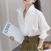 Women's Three-Quarter Sleeve Stand-Up Collar White Shirt - 2023 Early Autumn Loose Fit Top
