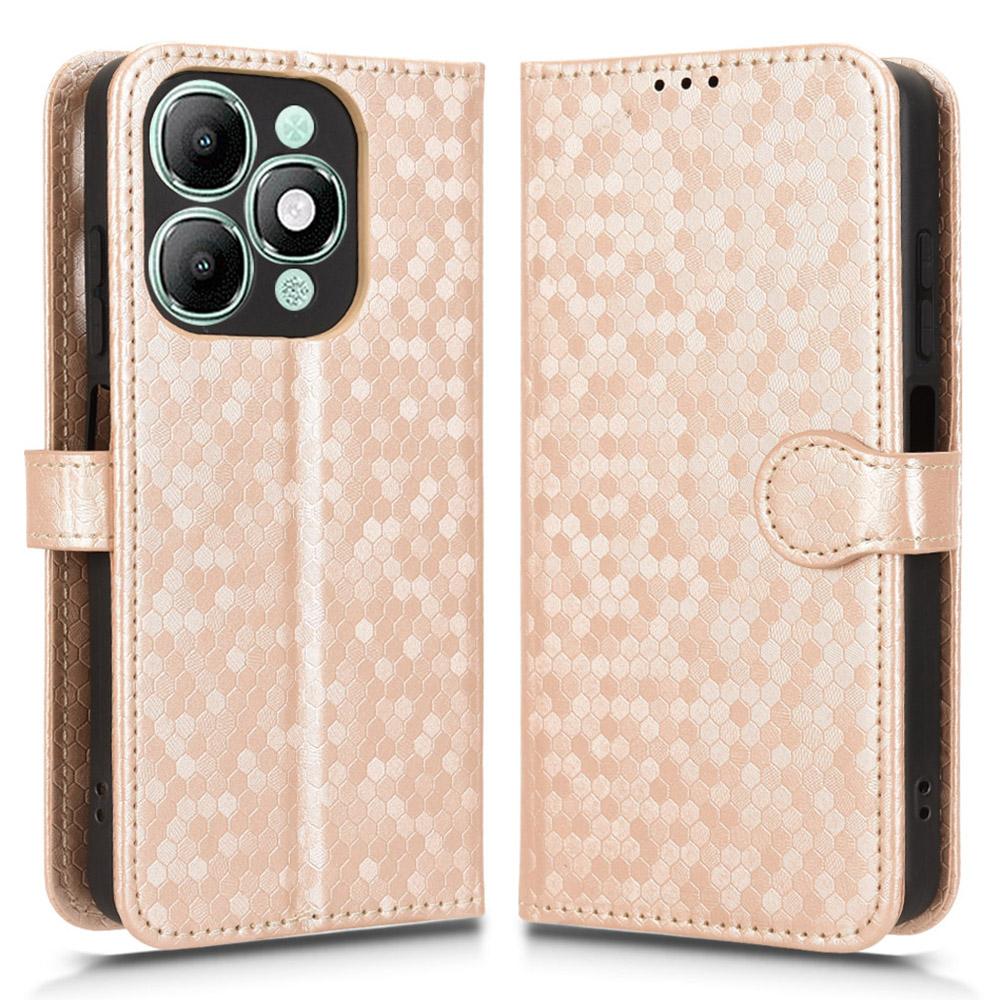 For itel A90 4G Wallet Case Dot Pattern Imprint PU Leather Phone Cover with Wrist Strap