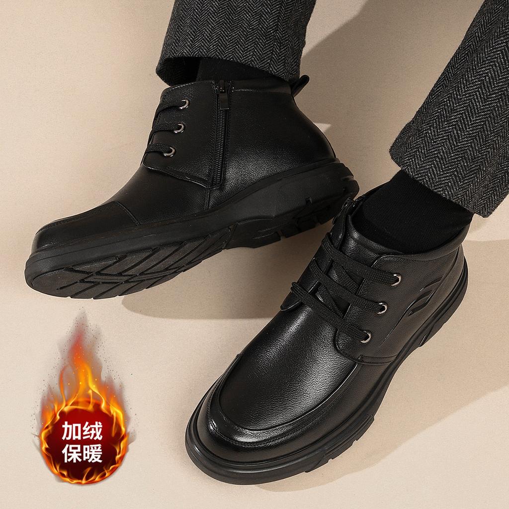 2025 осень и зима повседневные мужские сноубутсы теплые и морозостойкие мужские ботинки первый слой коровьей кожи британский стиль деловые повседневные ботинки
