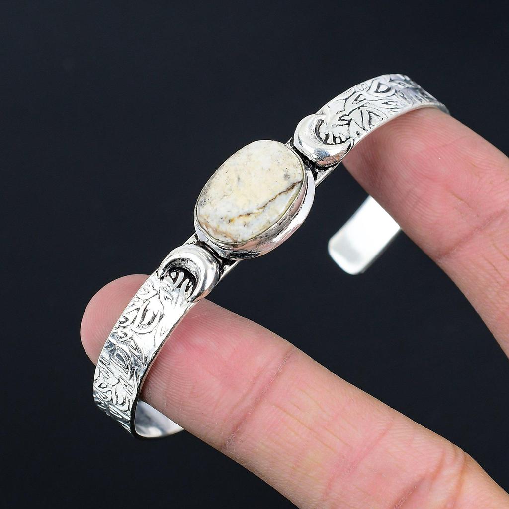 Овальный Дендритовый Тигровый Камень Полумесяц Обручающий Браслет Ювелирное Изделие Серебро 925