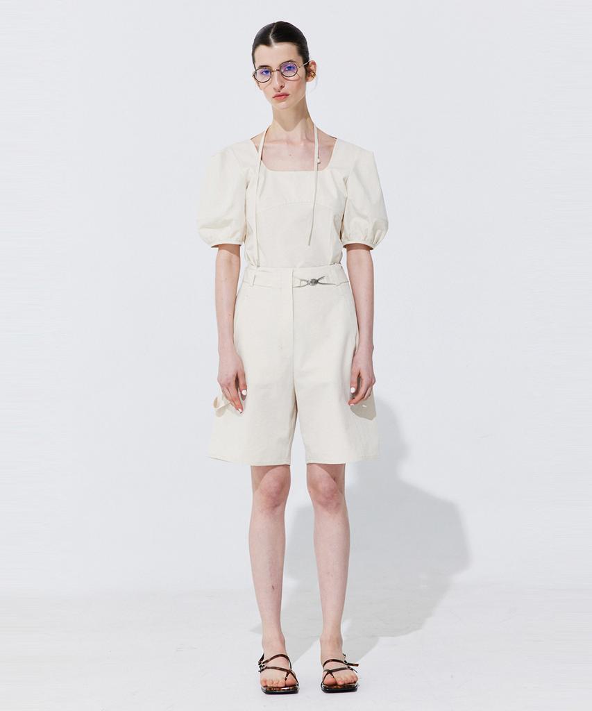 WNDERKAMMER Belted Cotton Bermuda Pants_Cream