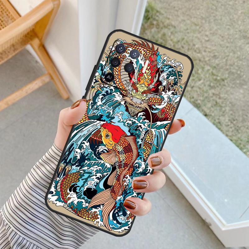 Tattoo Japanese Koi Dragon Wave Case For Oppo A76 A16 A96 A17 A18 A60 A80 A40 A38 A58 A78 A98 A94 A74 A54 A15 A57 A77 A5 Pro