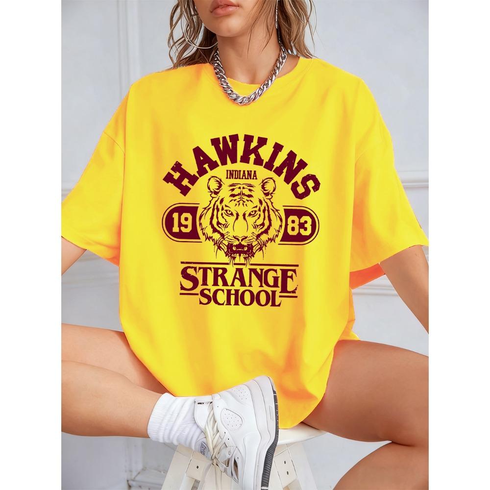 Hawkins Strange School 1983 Принты Хлопковые Футболки Женские Летние Топы с Коротким Рукавом Круглый Вырез Оверсайз Футболка Женская Одежда