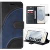 Protective Case - BOOLING - for Samsung Galaxy S25 Plus - Two-Tone Leather Effect Black/Blue - 2 Tempered Glass