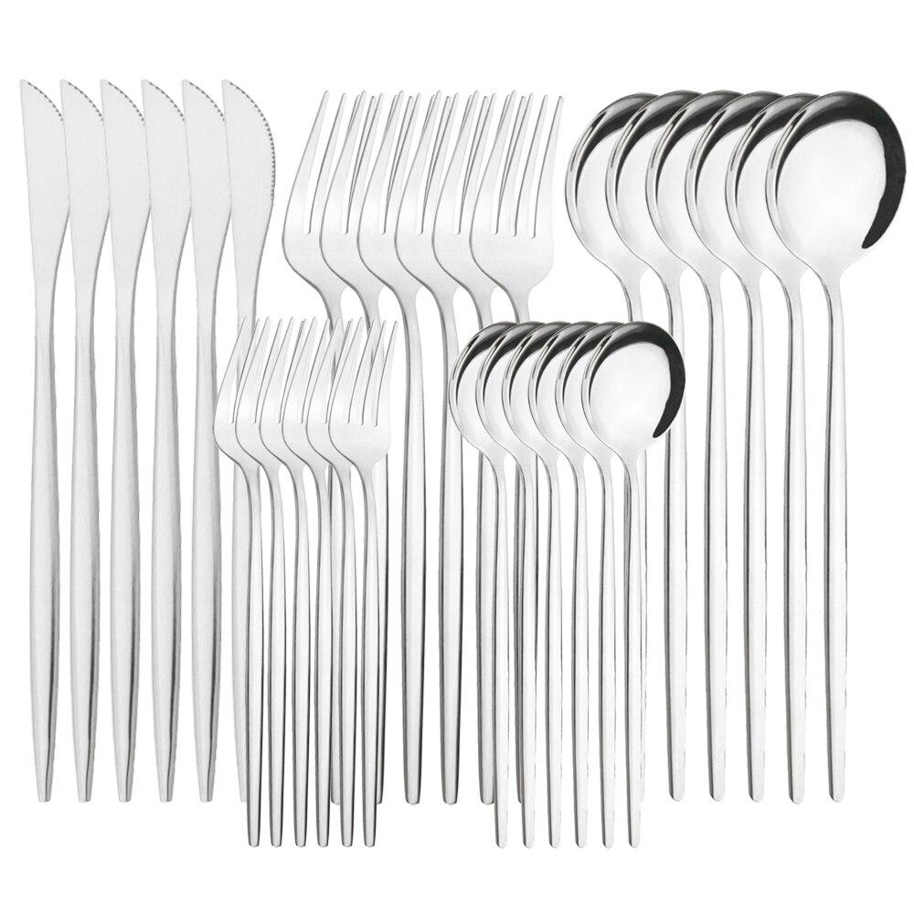 30 шт./6 компл. столовая посуда золотые ножи вилка десерт кофейные чайные ложки ложки набор столового серебра столовые приборы из нержавеющей стали кухонная посуда