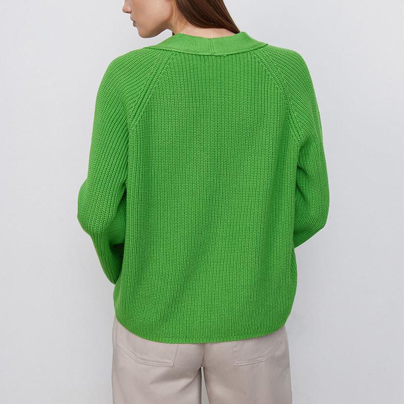 Women V Neck Short Sweater Cardigan Autumn Winter Temperament Bat Sleeve Button Solid Knit Tops