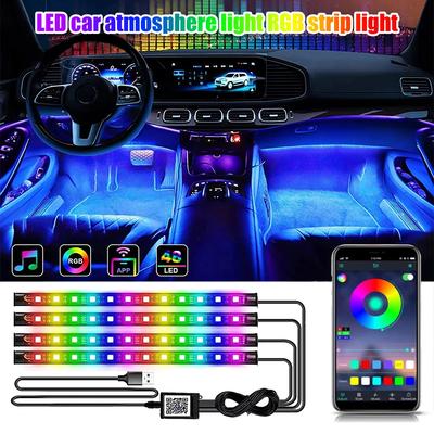 Светодиодная RGB-полоска для ног автомобиля, USB/прикуриватель, подсветка салона автомобиля, атмосфера, настроение, декор, бар, приложение, пульт дистанционного управления, голосовое управление