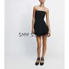 Spring New French Style off-the-Shoulder Tube Top Dress Black Dress Wavy Style Wide Hem Short Dress 2160777