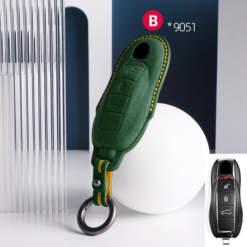 AABKU1 For Porsche Panamera Cayenne 971 911 9YA Macan Boxster Spyder Carrera Cayman 970 981 991 3 Buttons Suede Car Key Case Keychain