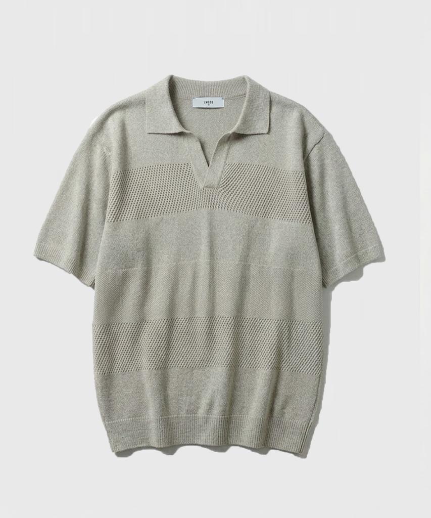 LMOOD Holiday Pk Half Knit Short Sleeve Shirt Natural Beige