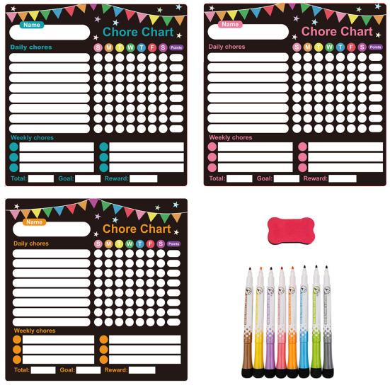 3 шт. Магнитная белая доска с ручкой-ластиком, резиновая магнитная подложка, устойчивая к пятнам поверхность, доска для детского вознаграждения