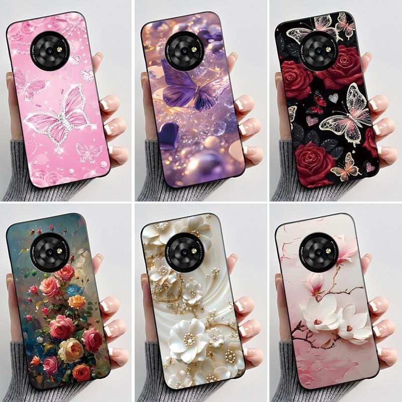 For TCL Suixuetang M1/OneTouch T615N Case Back Cover Fashion Butterfly Flower Black Shockproof Soft Silicone Bumper Phone Casing