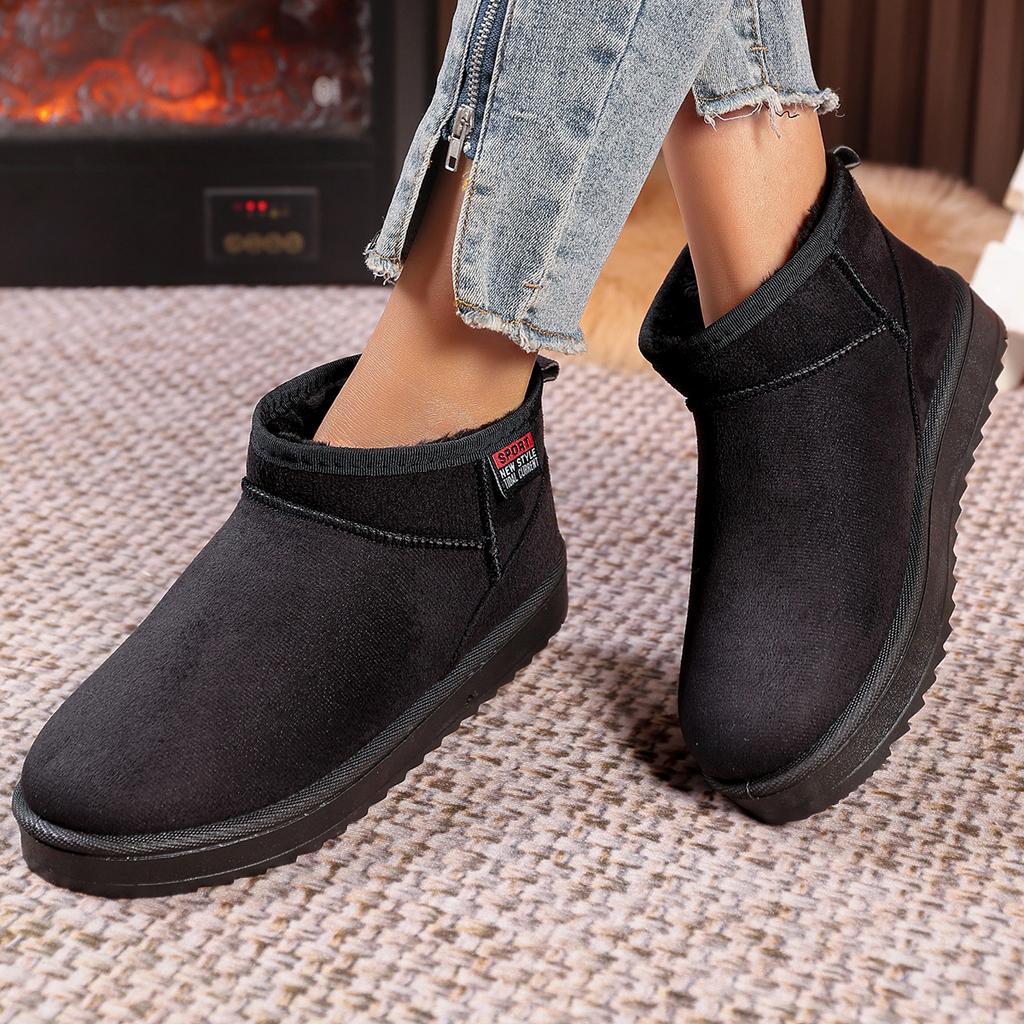 Женские однотонные толстые плюшевые зимние ботинки, удобные теплые ботильоны на плоской подошве, женская зимняя повседневная хлопковая обувь, размер 36-44