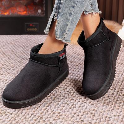 Модные женские однотонные толстые плюшевые зимние ботинки Удобные теплые ботильоны на плоской подошве Женские зимние повседневные хлопковые туфли Размер 36-44