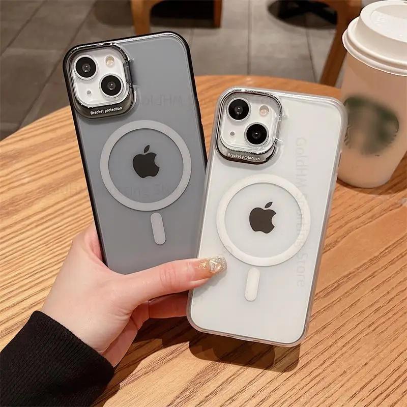 Для чехла Magsafe Kickstand для iPhone 16 Pro Max, беспроводного зарядного устройства Magsafe, чехол для Apple 15, 14, 13, 12, 16 Pro, невидимый кронштейн, откидная крышка для объектива