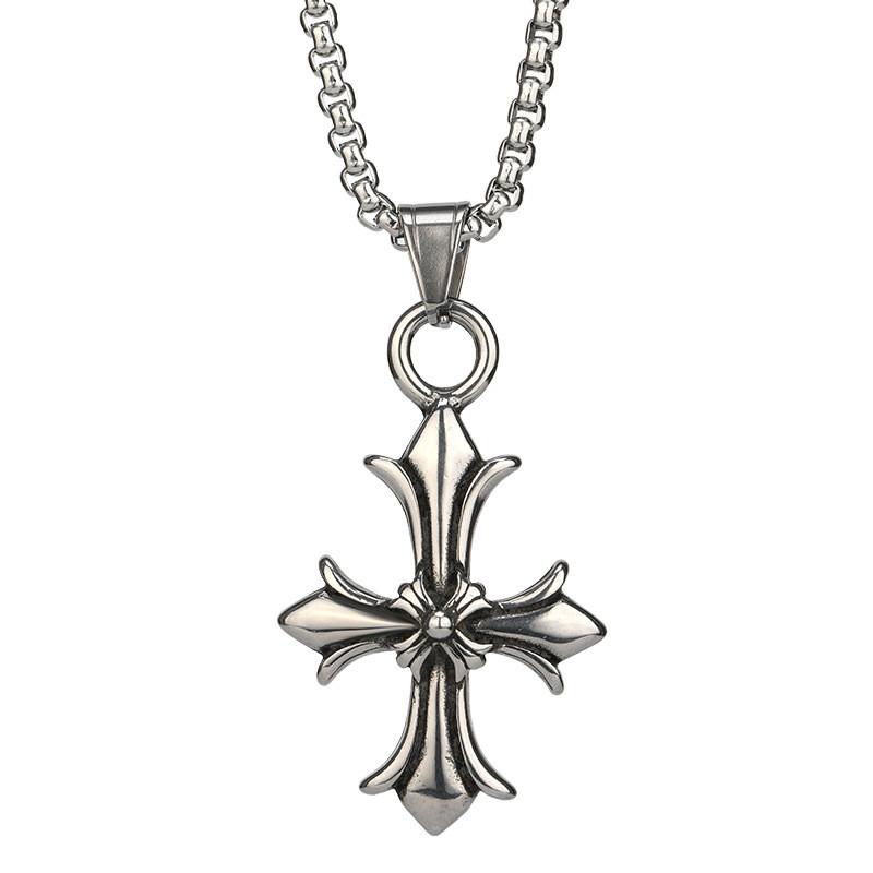 Chic Style Dark Titanium Steel Cross Pendant Necklace For Trendy Lovers Fashion