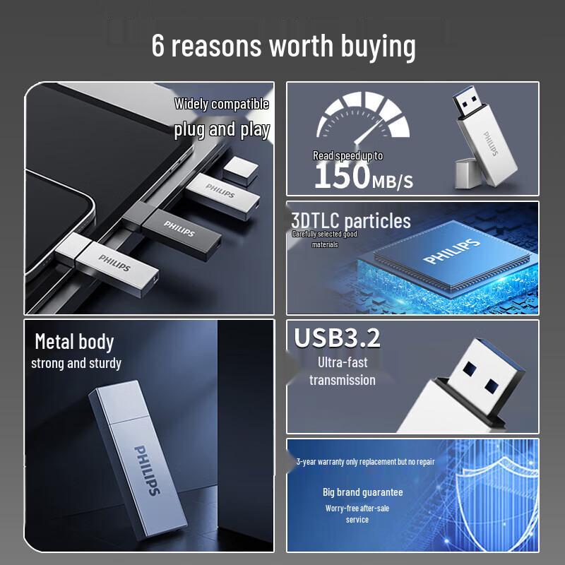 Philips Металлическая USB 3.2 флеш-накопитель серии 11UA-M
