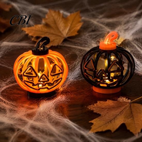 Halloween Pumpkin Lights Lantern, LED Light Up Hollow Ornament, Battery Operated Statue with Warm for Indoor Outdoor Party Decor Creative Holiday