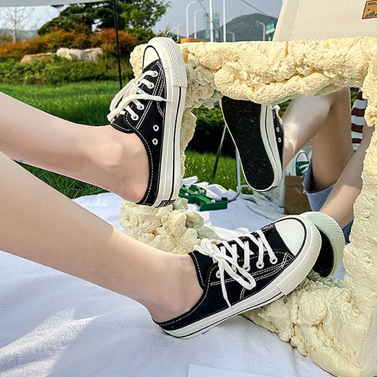 Полутапочки, парусиновая обувь, универсальные маленькие белые туфли для студенток, летняя корейская повседневная обувь, модная парусиновая обувь