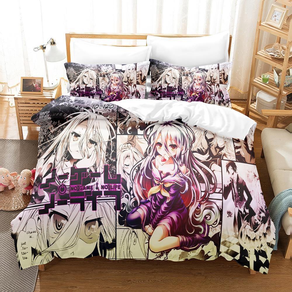 New 3D Printing Kawaii Girls Bedding No Game No Life Bedding Set Cartoon Anime Three-piece Set Adult Kid Bedroom Duvetcover Sets