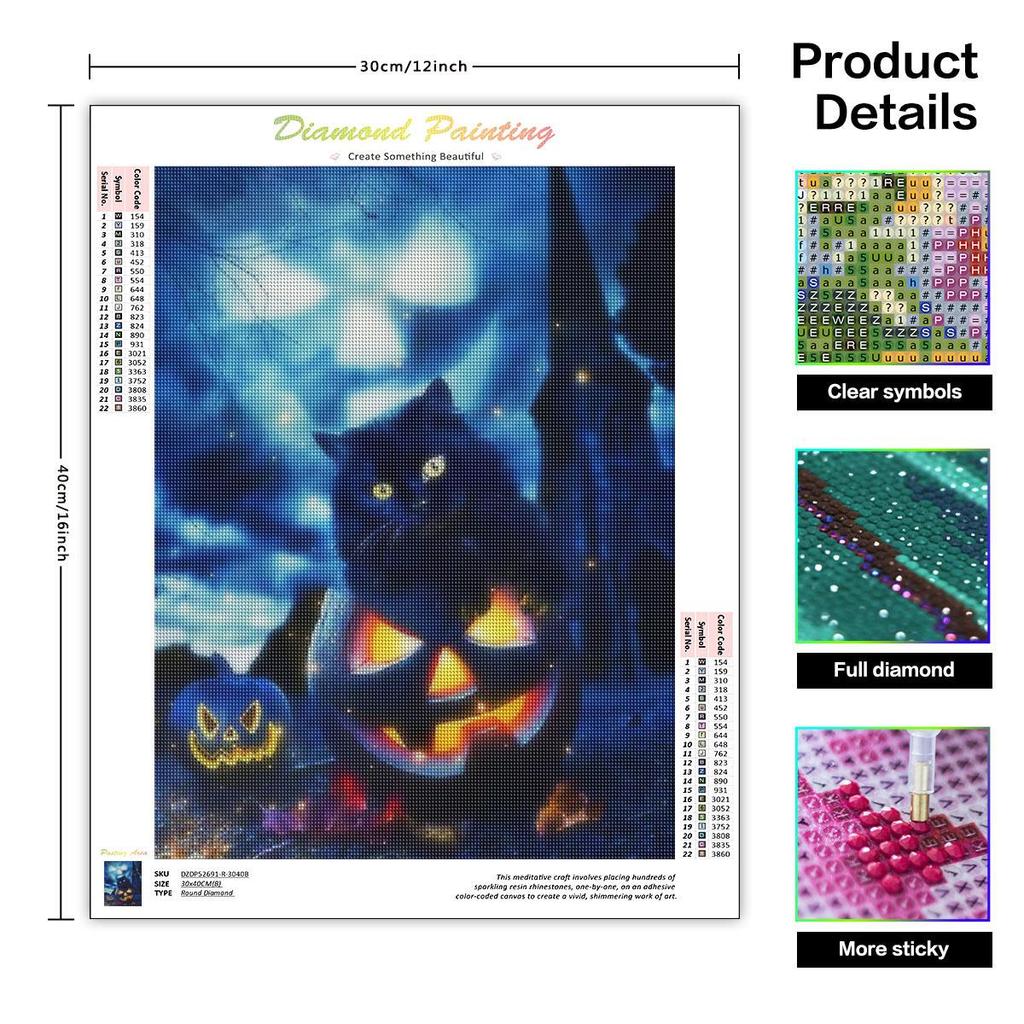 Хэллоуин полная круглая алмазная живопись кошка вышивка тыква картины из стразов мозаика настенное искусство 30x40 см/12x16 дюймов