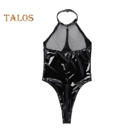 Женский боди для медового месяца, сетчатый, из искусственной кожи, в стиле пэчворк, с открытыми плечами, облегающий, с цепочным декором, с открытым промежностным шортом, для ночного клуба, отеля, брачной ночи, секса