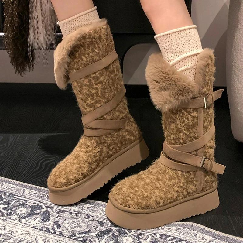 Designer Women's High Boots Flats Platform Warm Cotton Shoes Fashion Snow Botas Short Plush Sport Winter Mujer Ladies Boots