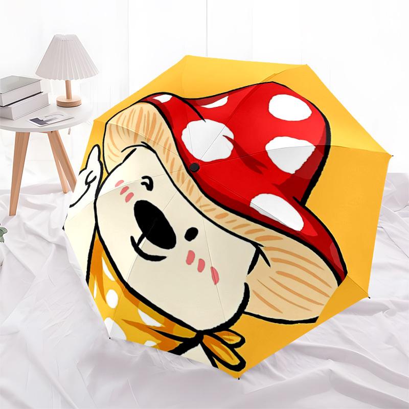 1pc Mushroom Bear Adventure Auto Open/close, 8-Rib Iron Frame, Compact Folding Cute Umbrella All-Season Portable Umbrella for Travel 001