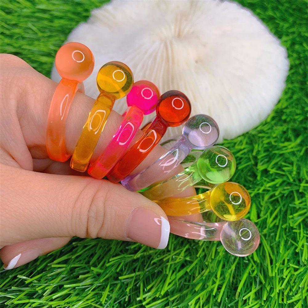 Resin Acrylic Smooth Geometric Candy Color Finger Ring Crystal Ball Resin Rings Fashion Jewelry