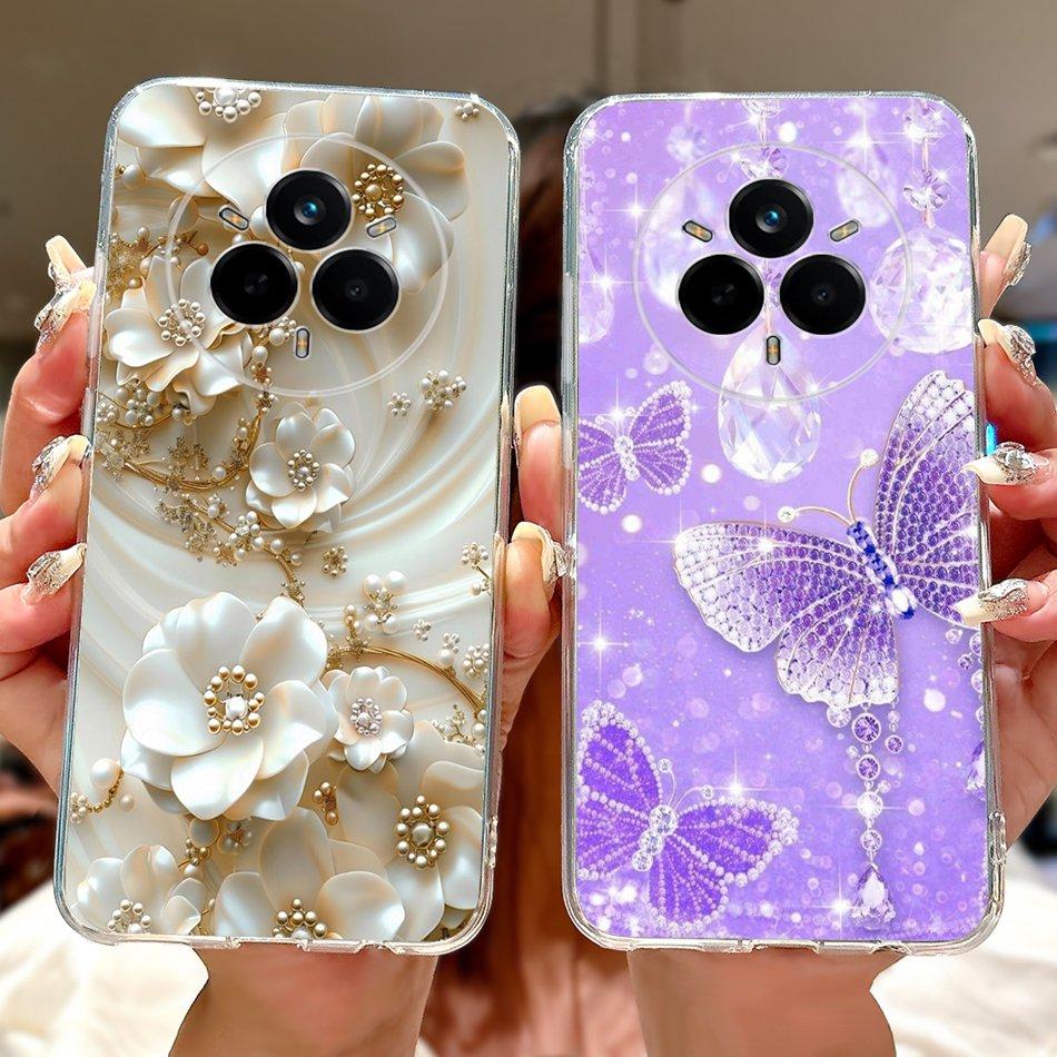 Для Realme 14 Pro 14Pro+ Элегантный чехол для телефона с цветочным принтом и кошкой Для Realme 14 Pro Plus 14Pro 5G Мягкие силиконовые ТПУ чехлы